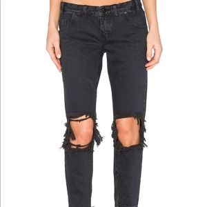 One Teaspoon ripped knee cropped zipper